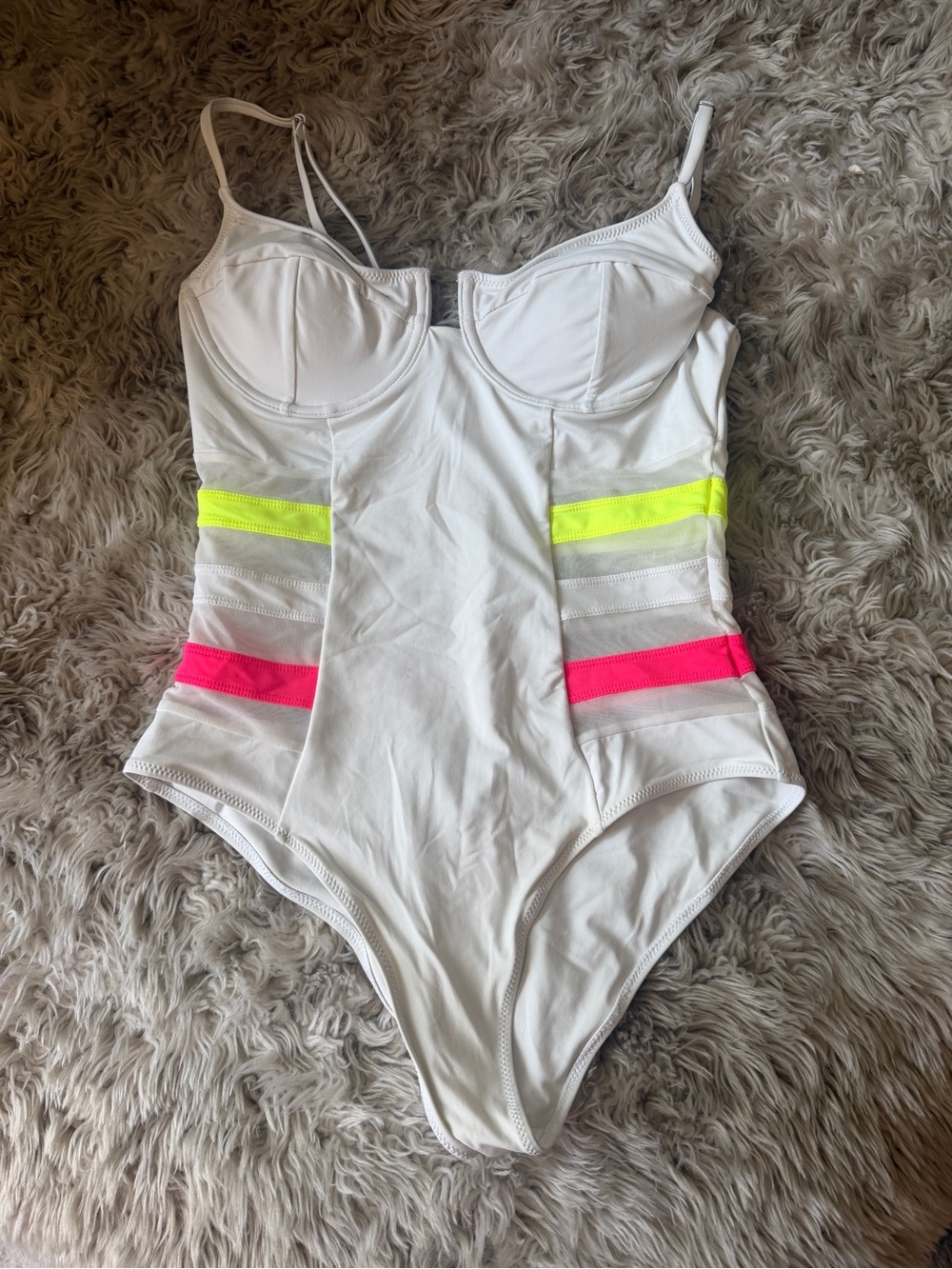 Vetchy White One-Piece Swimsuit with Neon Accent Stripes